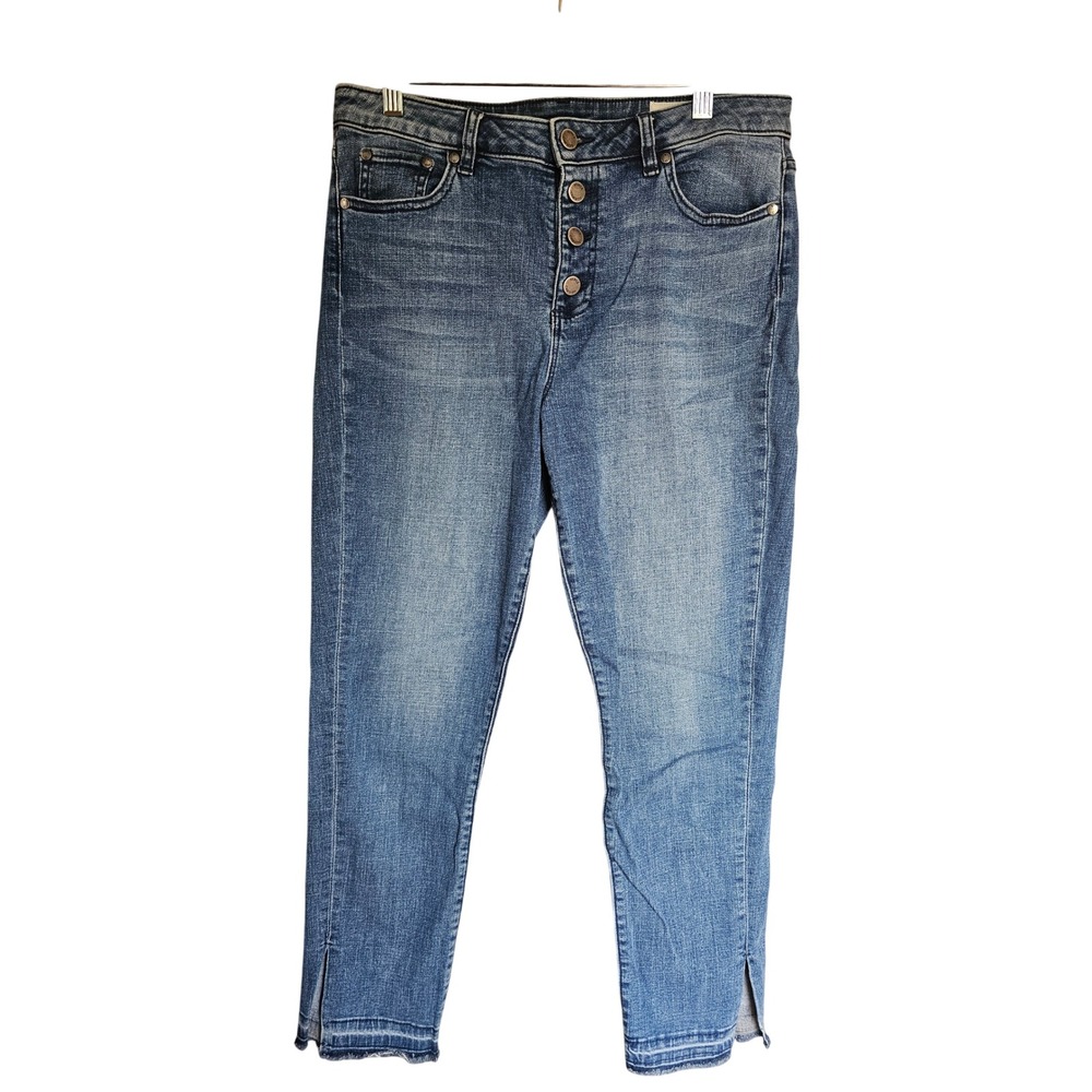 Vince Camuto Skinny Jeans Womens 29/8 Blue Button Fly Ankle‎ Raw Split Hem Denim